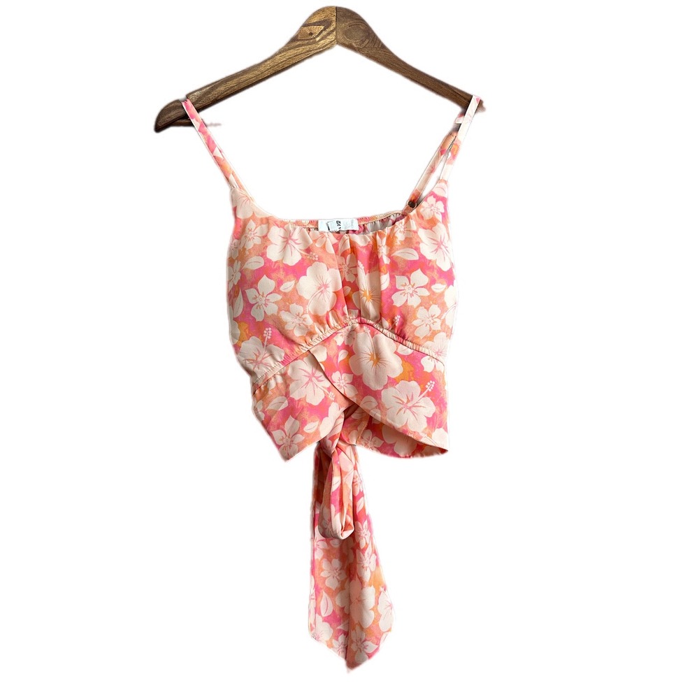 Madden NYC Womens XX Large Floral Print Tie Front Cami Top Pink Orange